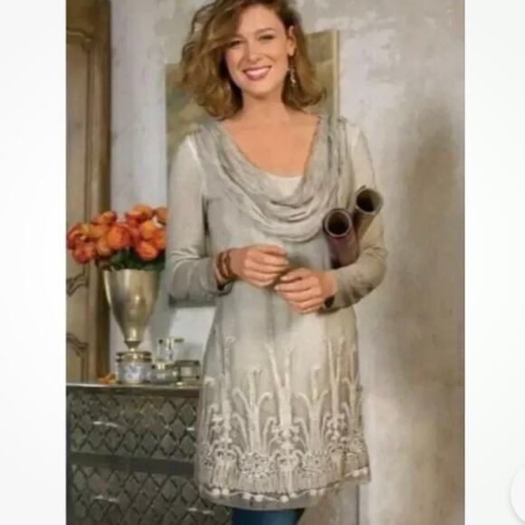 NWT SOFT SURROUNDINGS Women's L Silk Beaux Art Romantic Tunic Coral Pink - Picture 14 of 16